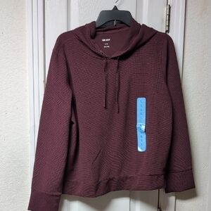 DKNY Women's Dark Red Textured Hoodie
